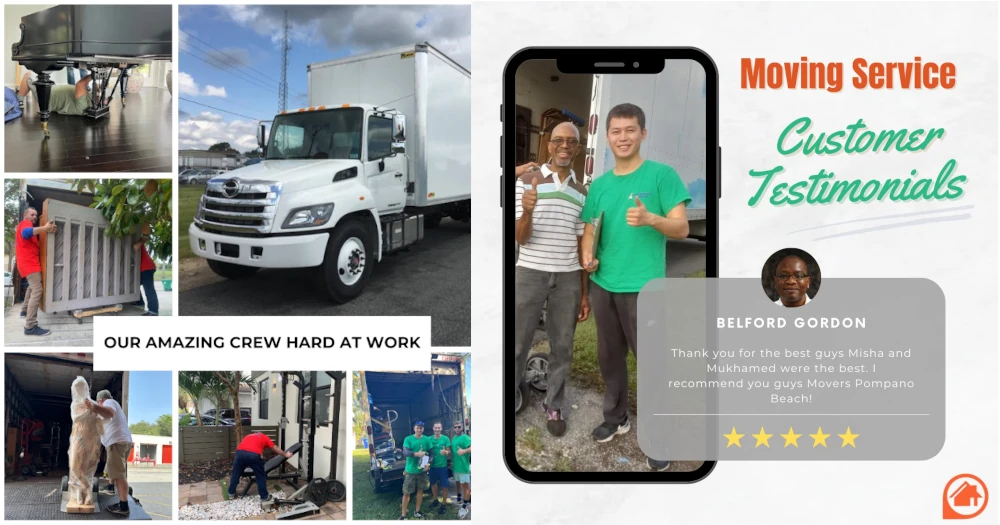 Pompano Movers and family after relocation and customer's testimonial
